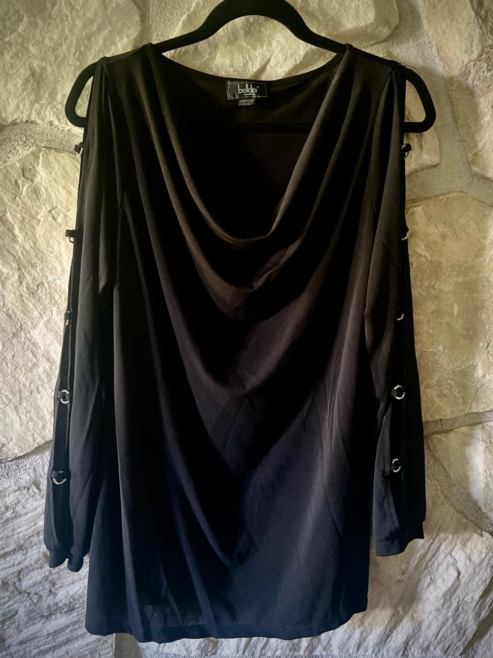 Black Cold-Shoulder Drape Neck Tunic